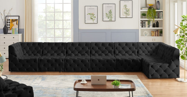 Tuft Velvet / Engineered Wood / Foam Contemporary Black Velvet Modular Sectional - 186" W x 64" D x 32" H