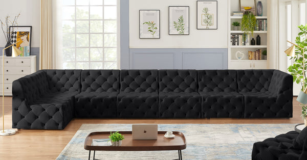 Tuft Velvet / Engineered Wood / Foam Contemporary Black Velvet Modular Sectional - 186" W x 64" D x 32" H