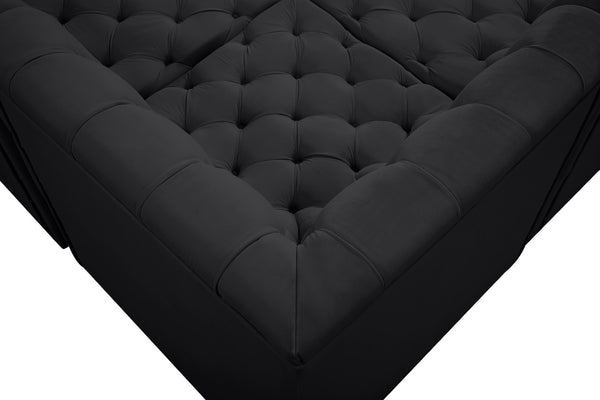 Tuft Velvet / Engineered Wood / Foam Contemporary Black Velvet Modular Sectional - 128" W x 99" D x 32" H