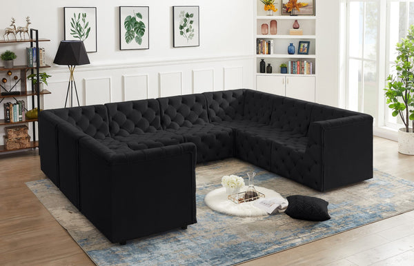 Tuft Velvet / Engineered Wood / Foam Contemporary Black Velvet Modular Sectional - 128" W x 99" D x 32" H