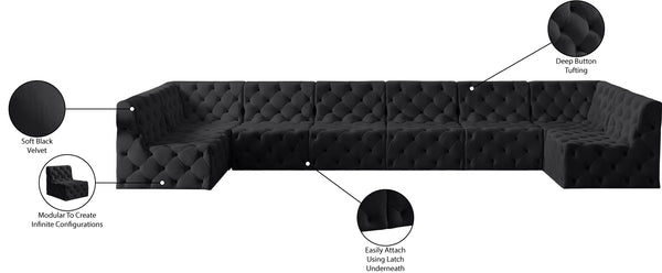 Tuft Velvet / Engineered Wood / Foam Contemporary Black Velvet Modular Sectional - 215" W x 64" D x 32" H