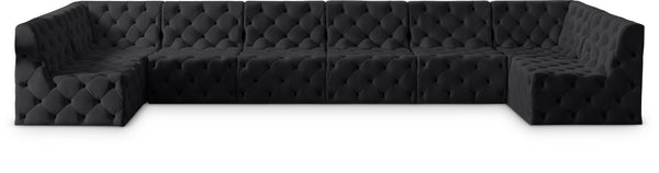 Tuft Velvet / Engineered Wood / Foam Contemporary Black Velvet Modular Sectional - 215" W x 64" D x 32" H