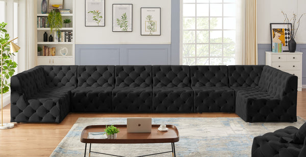 Tuft Velvet / Engineered Wood / Foam Contemporary Black Velvet Modular Sectional - 215" W x 64" D x 32" H