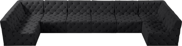 Tuft Velvet / Engineered Wood / Foam Contemporary Black Velvet Modular Sectional - 215" W x 64" D x 32" H