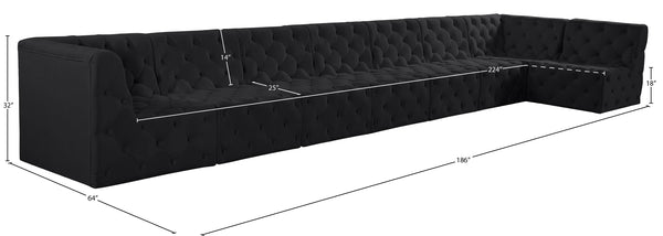 Tuft Velvet / Engineered Wood / Foam Contemporary Black Velvet Modular Sectional - 186" W x 64" D x 32" H