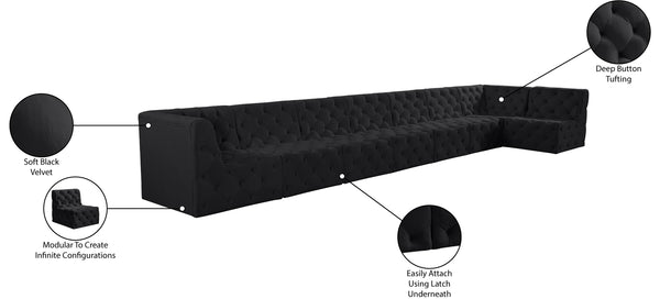 Tuft Velvet / Engineered Wood / Foam Contemporary Black Velvet Modular Sectional - 186" W x 64" D x 32" H