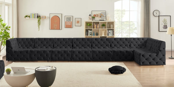 Tuft Velvet / Engineered Wood / Foam Contemporary Black Velvet Modular Sectional - 186" W x 64" D x 32" H