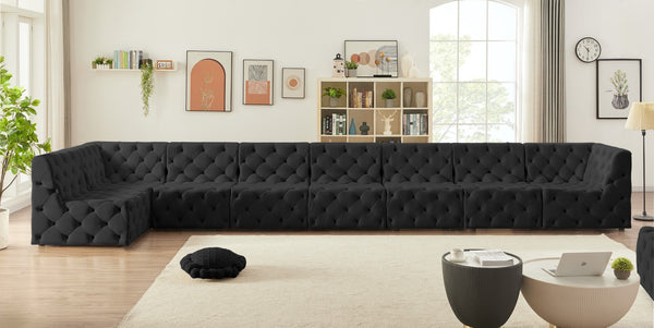 Tuft Velvet / Engineered Wood / Foam Contemporary Black Velvet Modular Sectional - 186" W x 64" D x 32" H
