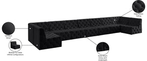Tuft Velvet / Engineered Wood / Foam Contemporary Black Velvet Modular Sectional - 215" W x 64" D x 32" H