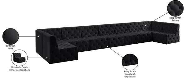 Tuft Velvet / Engineered Wood / Foam Contemporary Black Velvet Modular Sectional - 215" W x 64" D x 32" H