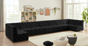 Tuft Velvet / Engineered Wood / Foam Contemporary Black Velvet Modular Sectional - 215" W x 64" D x 32" H