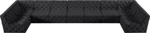 Tuft Velvet / Engineered Wood / Foam Contemporary Black Velvet Modular Sectional - 215" W x 64" D x 32" H