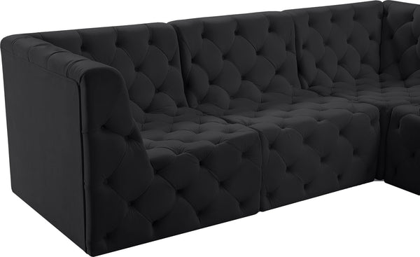 Tuft Velvet / Engineered Wood / Foam Contemporary Black Velvet Modular Sectional - 215" W x 64" D x 32" H