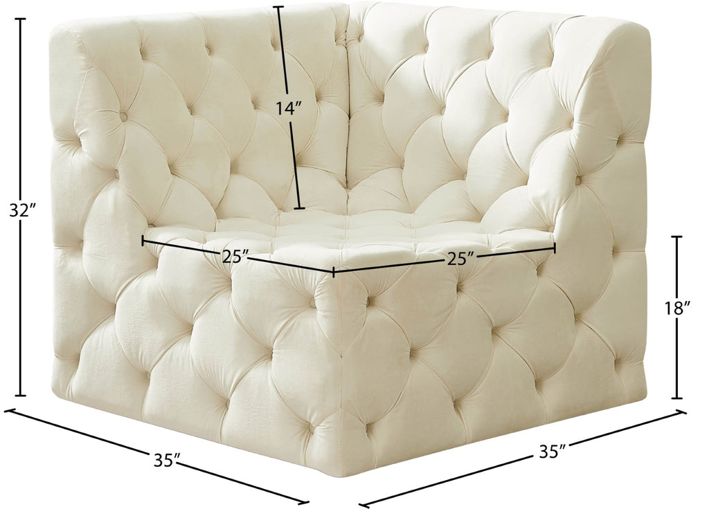 Tuft Velvet / Engineered Wood / Foam Contemporary Cream Velvet Corner Chair - 35" W x 35" D x 32" H