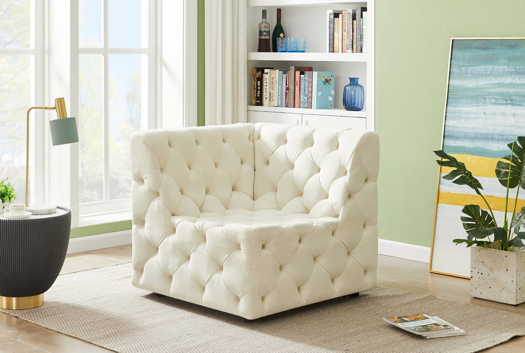 Tuft Velvet / Engineered Wood / Foam Contemporary Cream Velvet Corner Chair - 35" W x 35" D x 32" H