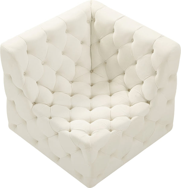 Tuft Velvet / Engineered Wood / Foam Contemporary Cream Velvet Corner Chair - 35" W x 35" D x 32" H