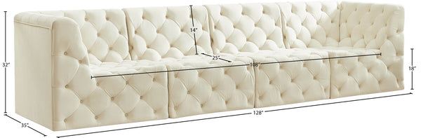 Tuft Velvet / Engineered Wood / Foam Contemporary Cream Velvet Modular Sofa - 128" W x 35" D x 32" H