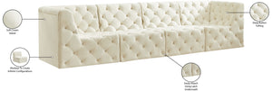 Tuft Velvet / Engineered Wood / Foam Contemporary Cream Velvet Modular Sofa - 128" W x 35" D x 32" H