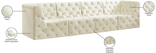 Tuft Velvet / Engineered Wood / Foam Contemporary Cream Velvet Modular Sofa - 128" W x 35" D x 32" H
