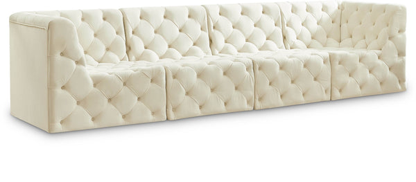 Tuft Velvet / Engineered Wood / Foam Contemporary Cream Velvet Modular Sofa - 128" W x 35" D x 32" H