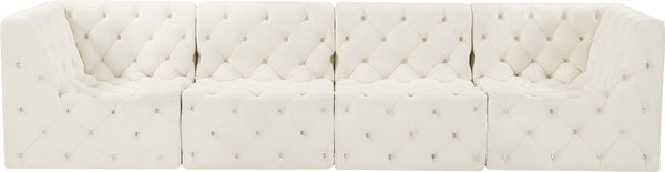 Tuft Velvet / Engineered Wood / Foam Contemporary Cream Velvet Modular Sofa - 128" W x 35" D x 32" H