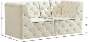Tuft Velvet / Engineered Wood / Foam Contemporary Cream Velvet Modular Sofa - 70" W x 35" D x 32" H