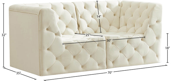 Tuft Velvet / Engineered Wood / Foam Contemporary Cream Velvet Modular Sofa - 70" W x 35" D x 32" H