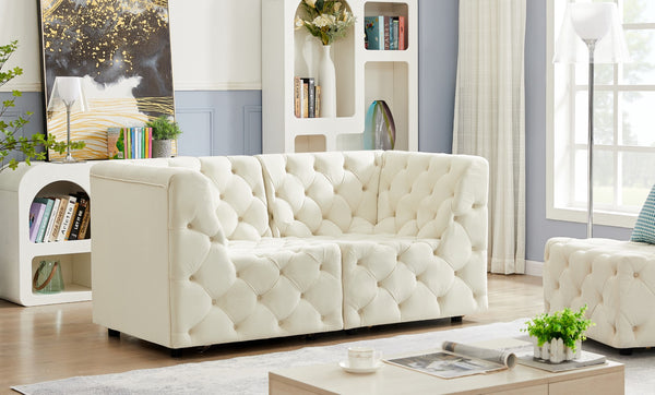Tuft Velvet / Engineered Wood / Foam Contemporary Cream Velvet Modular Sofa - 70" W x 35" D x 32" H