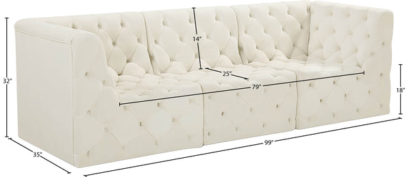 Tuft Velvet / Engineered Wood / Foam Contemporary Cream Velvet Modular Sofa - 99" W x 35" D x 32" H