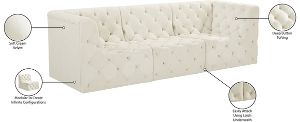 Tuft Velvet / Engineered Wood / Foam Contemporary Cream Velvet Modular Sofa - 99" W x 35" D x 32" H