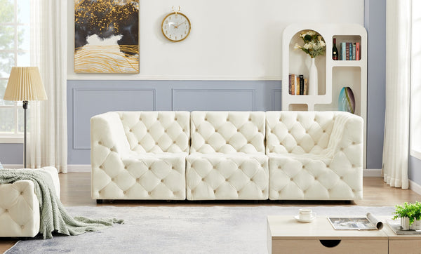 Tuft Velvet / Engineered Wood / Foam Contemporary Cream Velvet Modular Sofa - 99" W x 35" D x 32" H