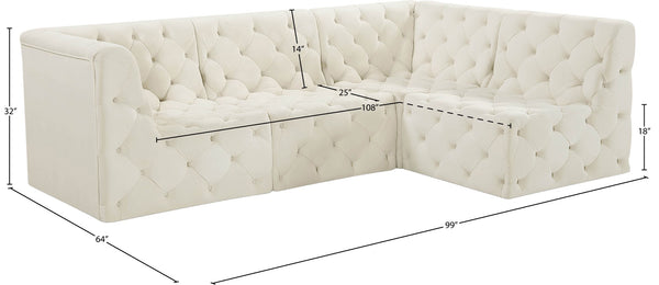 Tuft Velvet / Engineered Wood / Foam Contemporary Cream Velvet Modular Sectional - 99" W x 64" D x 32" H