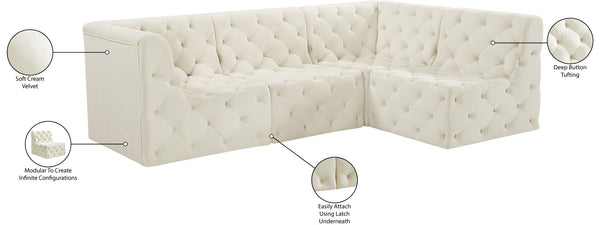 Tuft Velvet / Engineered Wood / Foam Contemporary Cream Velvet Modular Sectional - 99" W x 64" D x 32" H