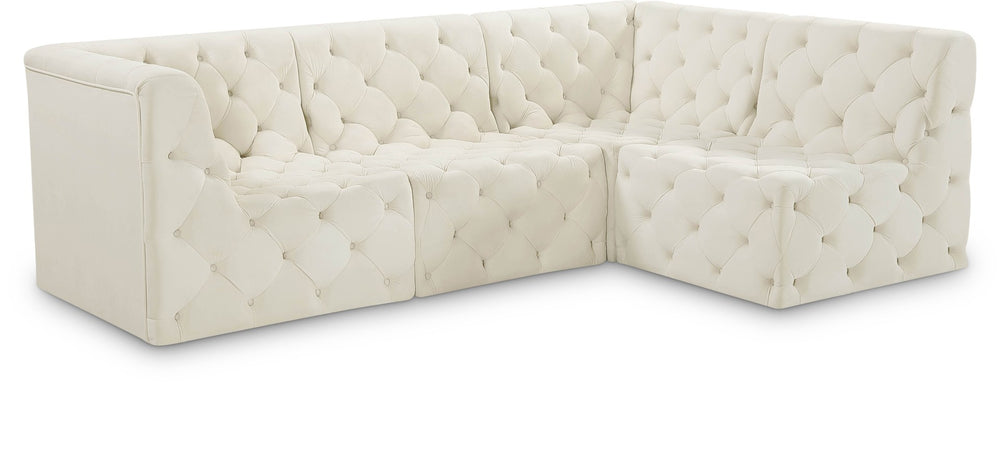 Tuft Velvet / Engineered Wood / Foam Contemporary Cream Velvet Modular Sectional - 99" W x 64" D x 32" H