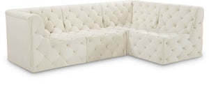 Tuft Velvet / Engineered Wood / Foam Contemporary Cream Velvet Modular Sectional - 99" W x 64" D x 32" H