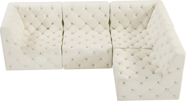 Tuft Velvet / Engineered Wood / Foam Contemporary Cream Velvet Modular Sectional - 99" W x 64" D x 32" H