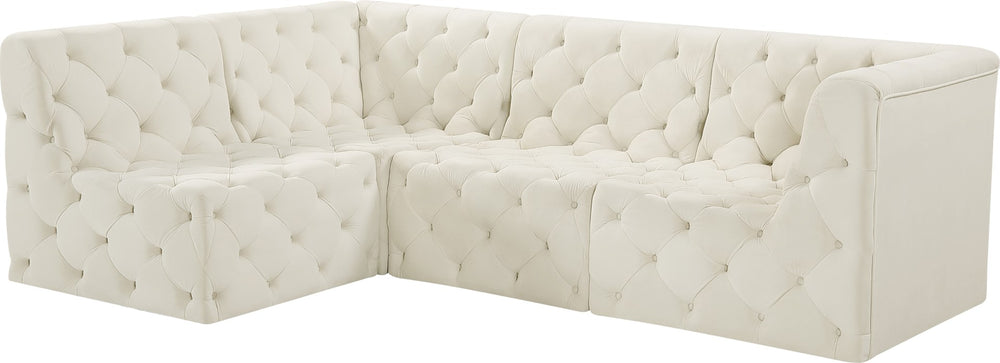 Tuft Velvet / Engineered Wood / Foam Contemporary Cream Velvet Modular Sectional - 99" W x 64" D x 32" H