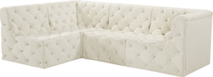 Tuft Velvet / Engineered Wood / Foam Contemporary Cream Velvet Modular Sectional - 99" W x 64" D x 32" H
