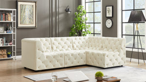 Tuft Velvet / Engineered Wood / Foam Contemporary Cream Velvet Modular Sectional - 99" W x 64" D x 32" H