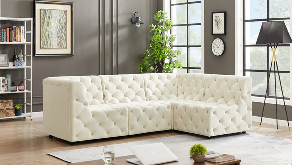 Tuft Velvet / Engineered Wood / Foam Contemporary Cream Velvet Modular Sectional - 99" W x 64" D x 32" H