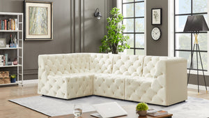 Tuft Velvet / Engineered Wood / Foam Contemporary Cream Velvet Modular Sectional - 99" W x 64" D x 32" H