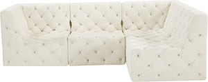 Tuft Velvet / Engineered Wood / Foam Contemporary Cream Velvet Modular Sectional - 99" W x 64" D x 32" H