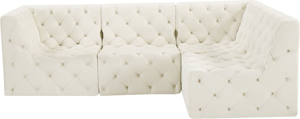 Tuft Velvet / Engineered Wood / Foam Contemporary Cream Velvet Modular Sectional - 99" W x 64" D x 32" H