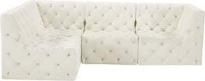 Tuft Velvet / Engineered Wood / Foam Contemporary Cream Velvet Modular Sectional - 99" W x 64" D x 32" H