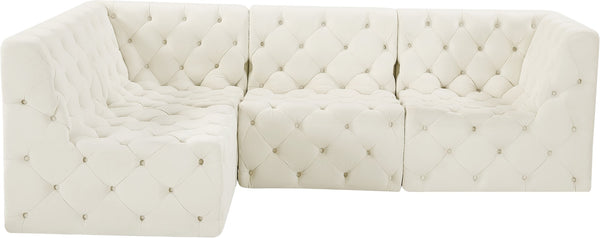 Tuft Velvet / Engineered Wood / Foam Contemporary Cream Velvet Modular Sectional - 99" W x 64" D x 32" H