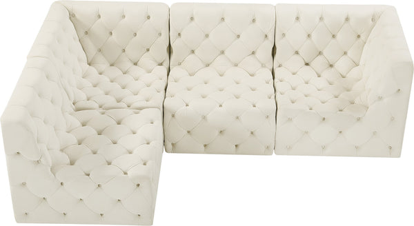 Tuft Velvet / Engineered Wood / Foam Contemporary Cream Velvet Modular Sectional - 99" W x 64" D x 32" H