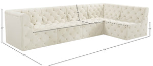 Tuft Velvet / Engineered Wood / Foam Contemporary Cream Velvet Modular Sectional - 128" W x 64" D x 32" H