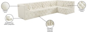 Tuft Velvet / Engineered Wood / Foam Contemporary Cream Velvet Modular Sectional - 128" W x 64" D x 32" H