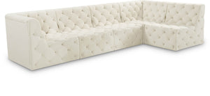 Tuft Velvet / Engineered Wood / Foam Contemporary Cream Velvet Modular Sectional - 128" W x 64" D x 32" H