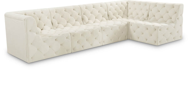 Tuft Velvet / Engineered Wood / Foam Contemporary Cream Velvet Modular Sectional - 128" W x 64" D x 32" H